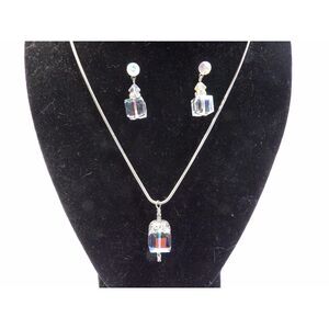 Iridescent Aurora Borealis cube necklace and earring set, sparkling glimmering